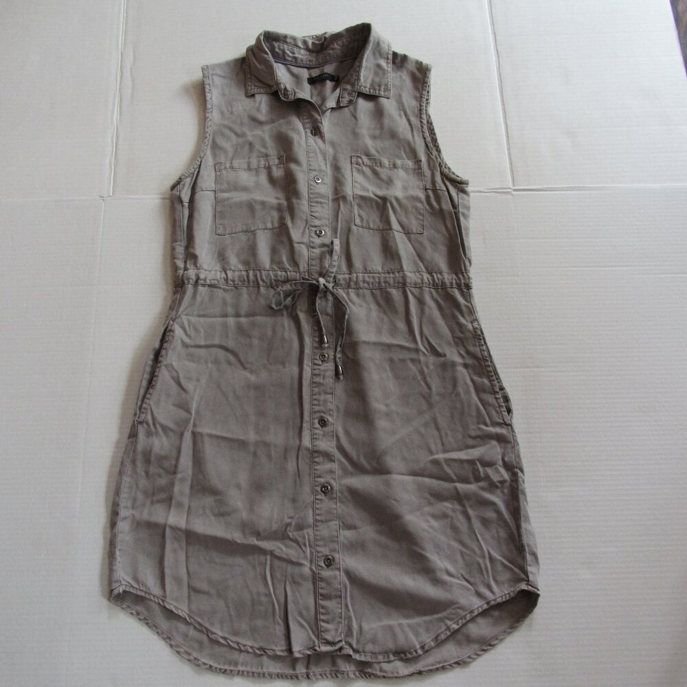Max Jeans Collared Sleeveless Gray Button Up Shirt Dress Drawstring Waist Size M